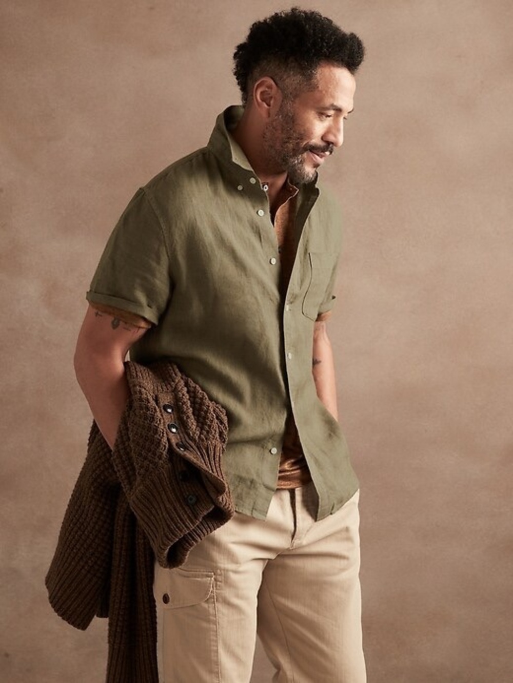Banana Republic Linen Olive Button-Down Shirt